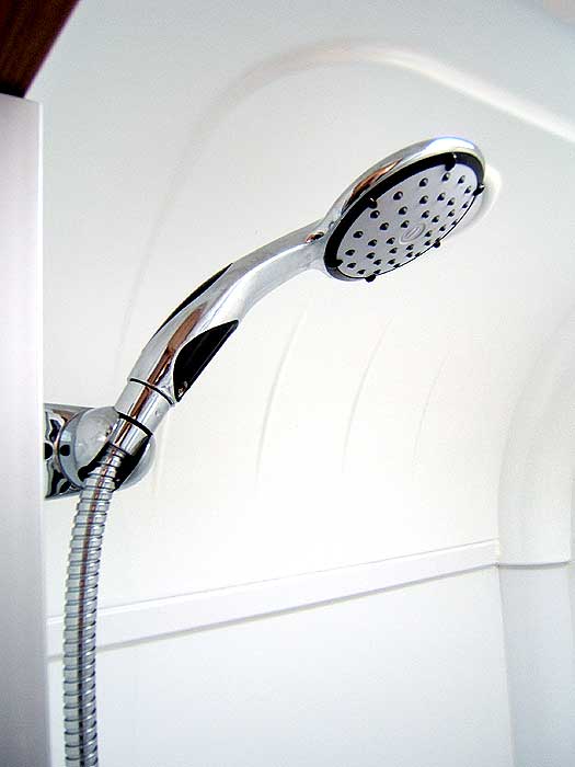 The shower cubicle is fitted with the popular EcoCamel shower head.